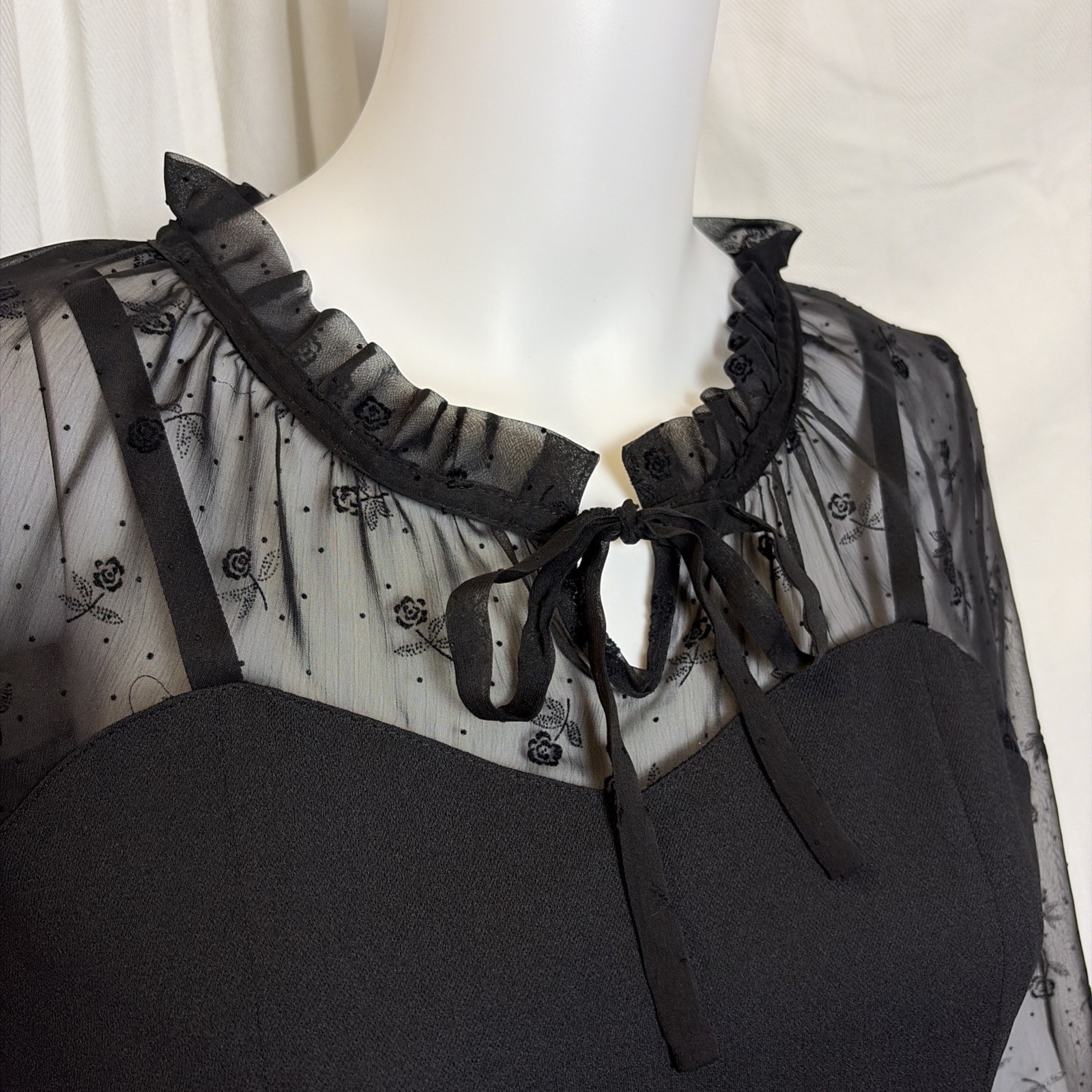 VTG 90s Y2K CC Club Korean Goth Mod Black Lace Cocktail Party Mini Dress M/L