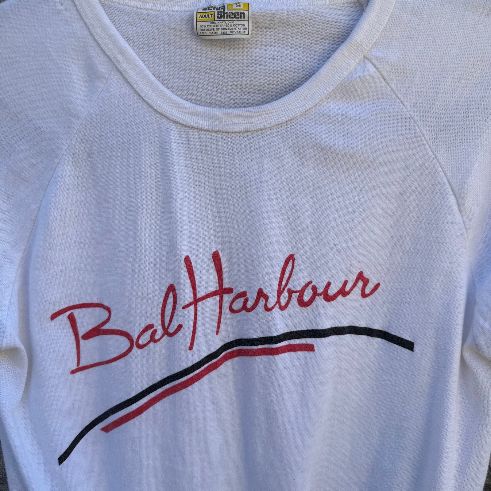 Vintage 80s Velva Sheen Bal Harbour Single Stitch Graphic Coastal Tee White S