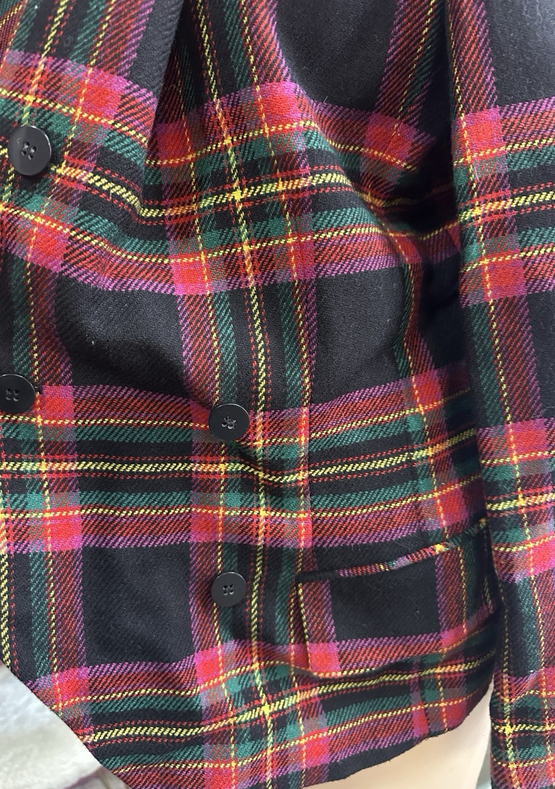 Vintage 80s 90s Structured Blazer Plaid Purple Green Holiday Tailored Diana M
