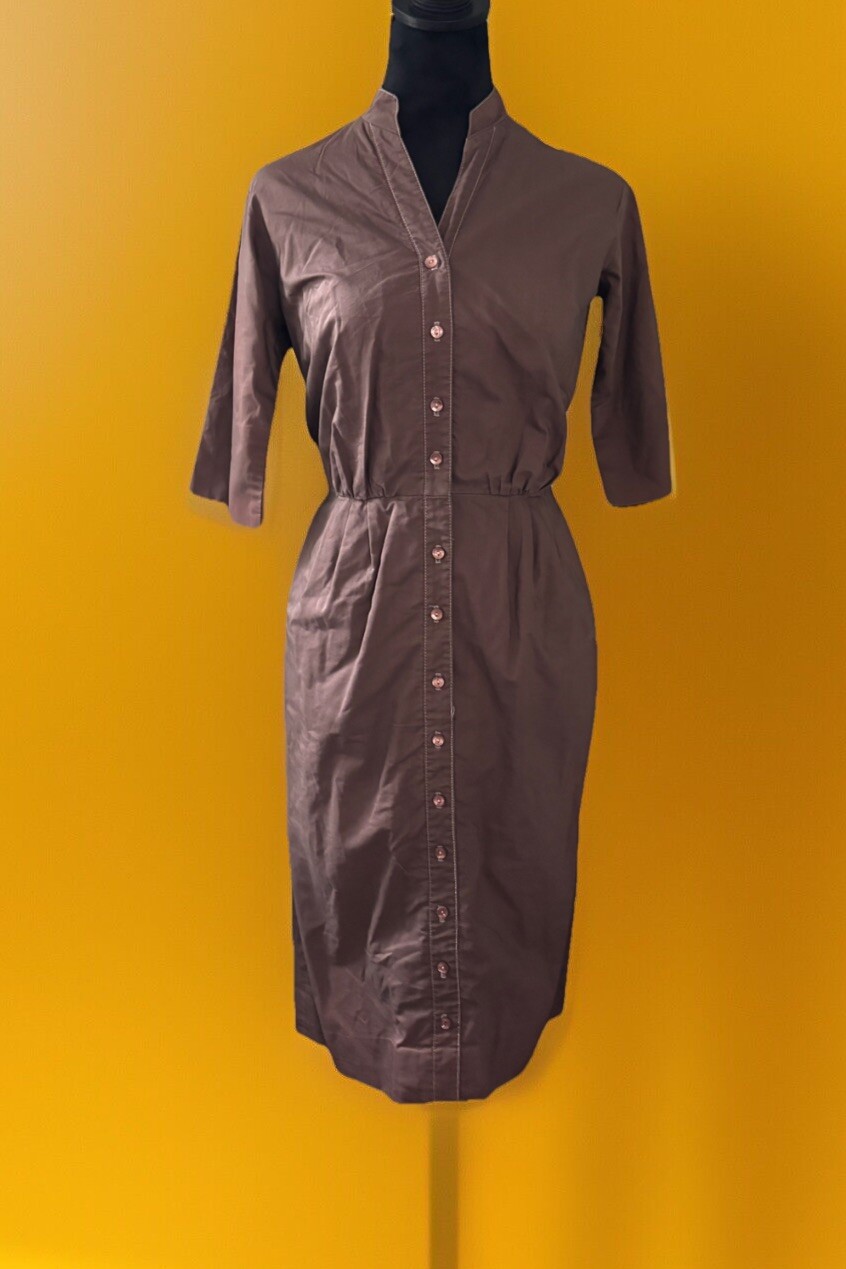 1950s Helen Whiting Sheath Dress.small/brown.front Buttons