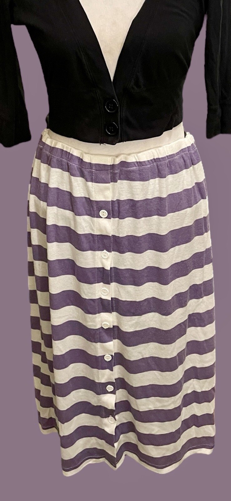 Vintage Skirt Midi 80s Low Waist Striped Cotton Jersey Indie Soft Girl Gen Z M