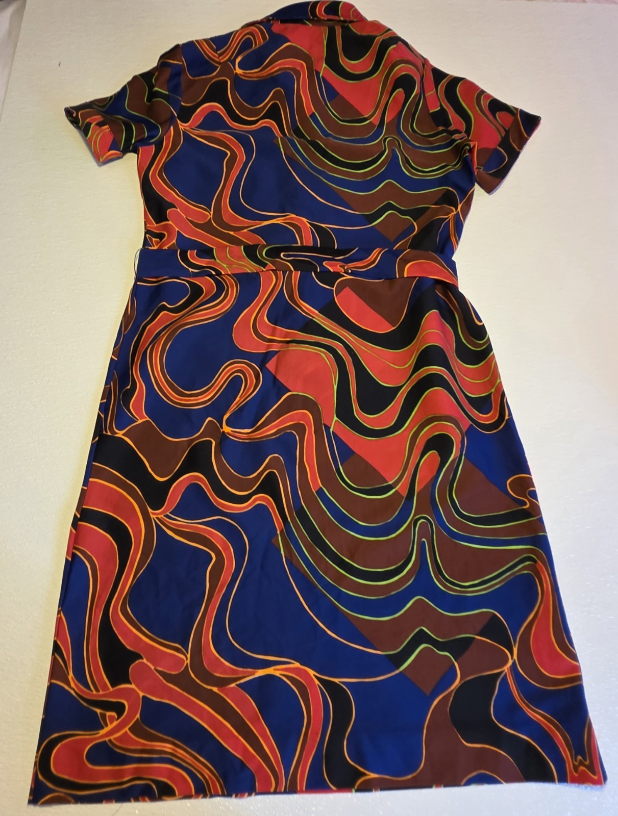 Vintage Lanvin Colorful Psychedelic Geometric Pointed Collar Short Sleeve Dress