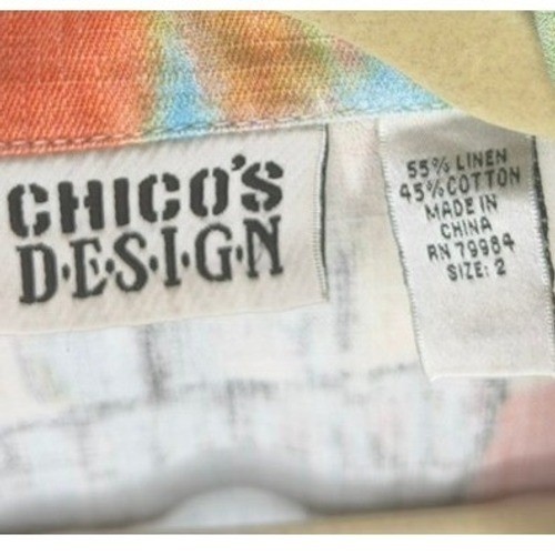 Vintage Chico’s Design Jacket Womens 2 Multicolor 90s Abstract Art Linen Cotton