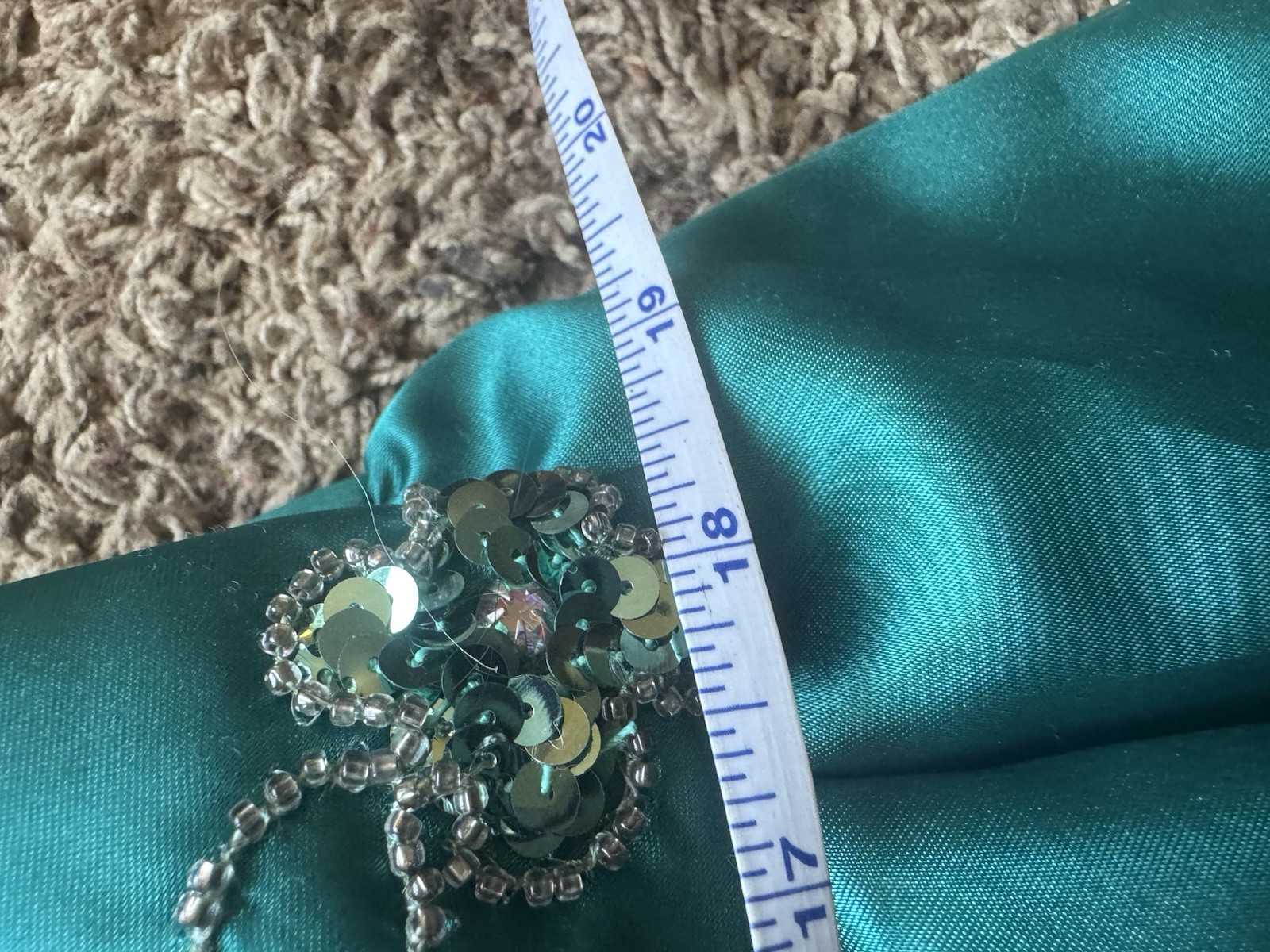 Vtg 80’s Mike Benet Teal Sequined Bow Party Prom Dress Sz 14 Halloween Holiday