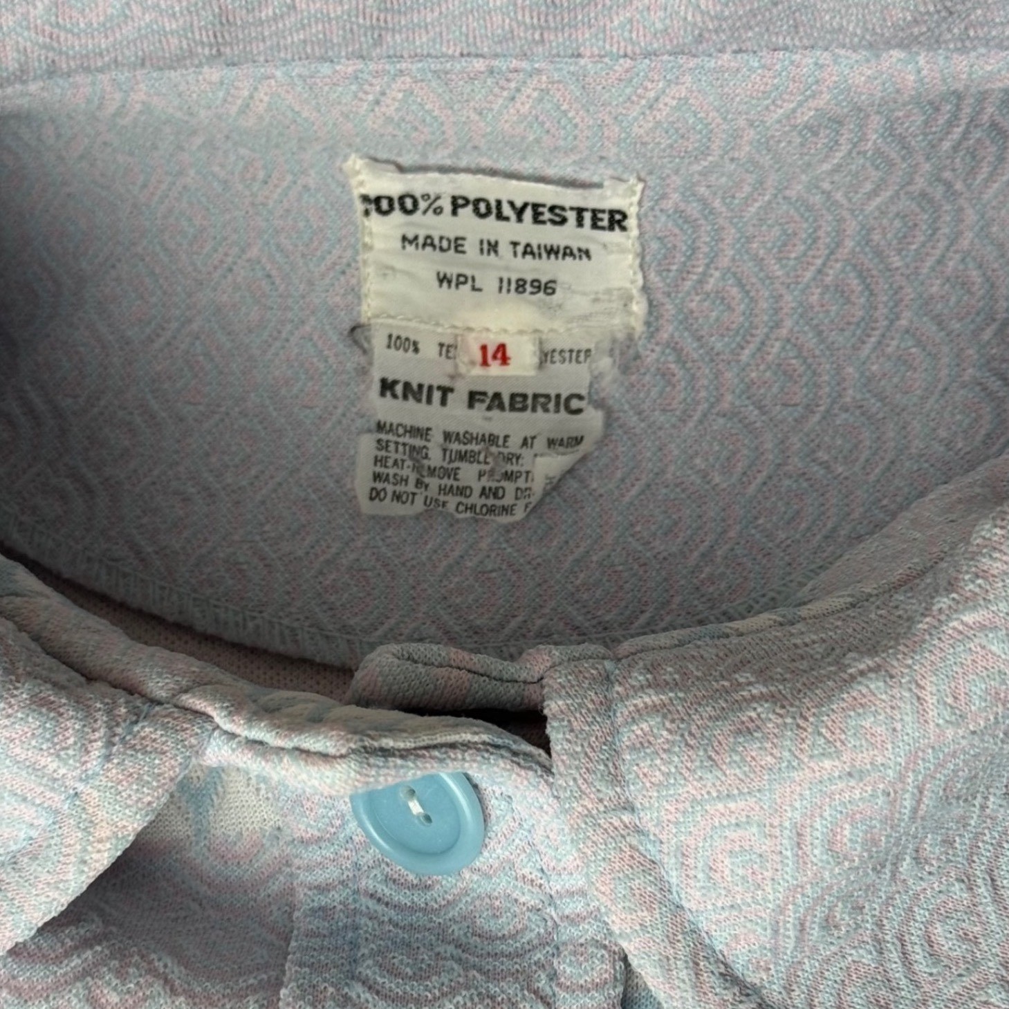 Vintage 70s Pastel Patchwork Grandmacore Blue Pink Geometric Button Front Medium