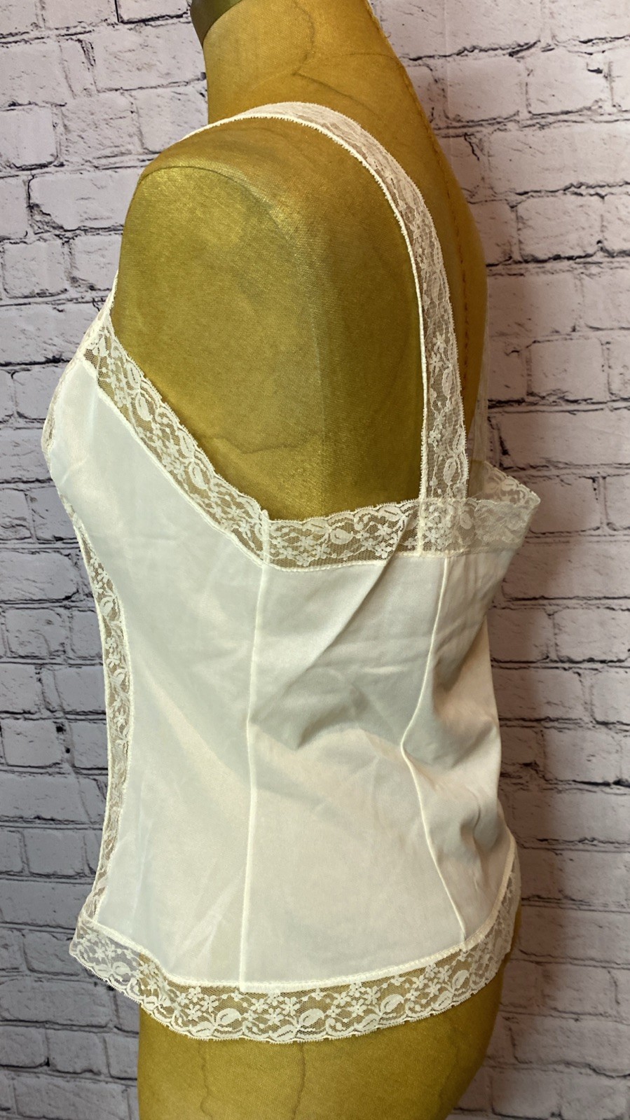 Vtg Nylon Corset Style Ivory Nylon Lace Button Front Lingerie Tank Top