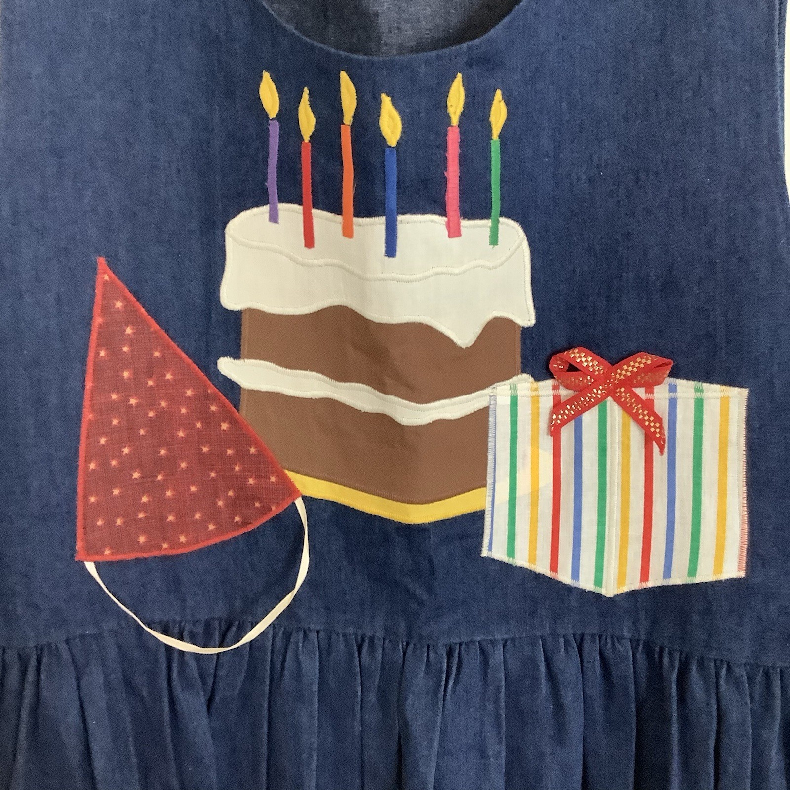 Vintage Blue Denim Happy Birthday Jumper Dress For Teachers Size M