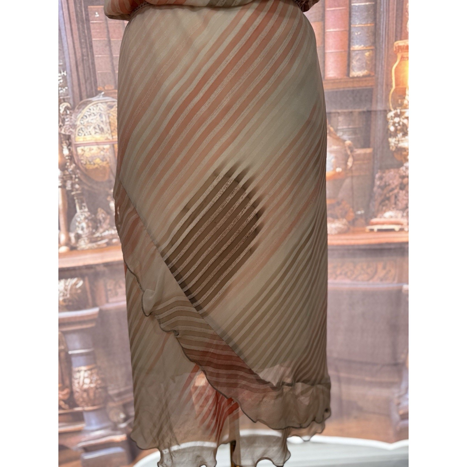Vintage Amano Collection Chiffon Set – Peach Cream Striped 1970s Resort Elegance