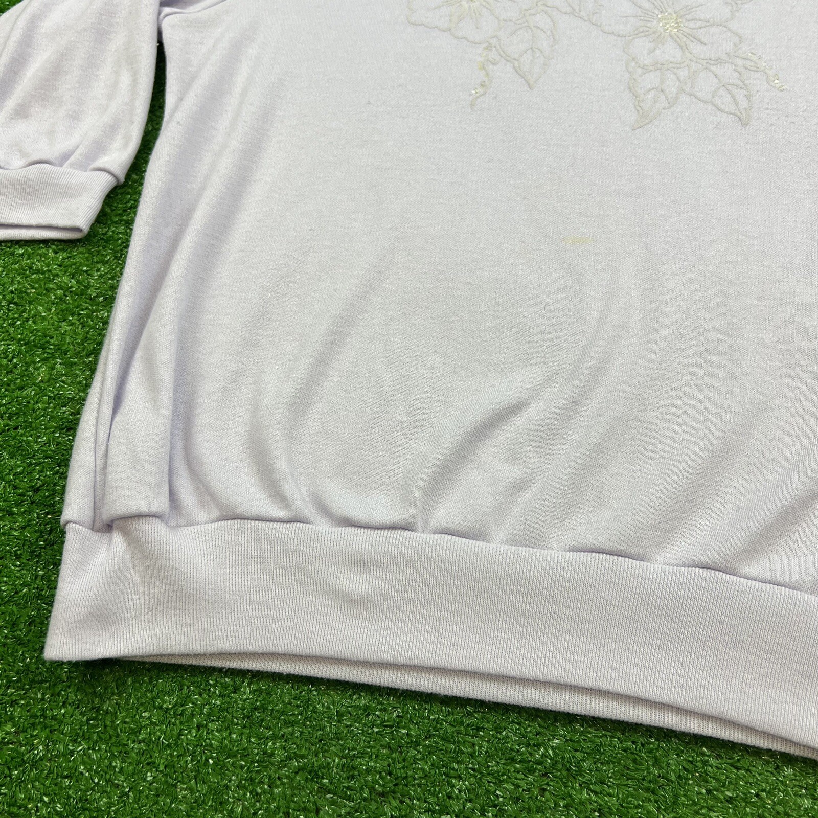 Vintage 80s Style Plus Of California Sweater Purple 1/2 Sleeve Floral Design