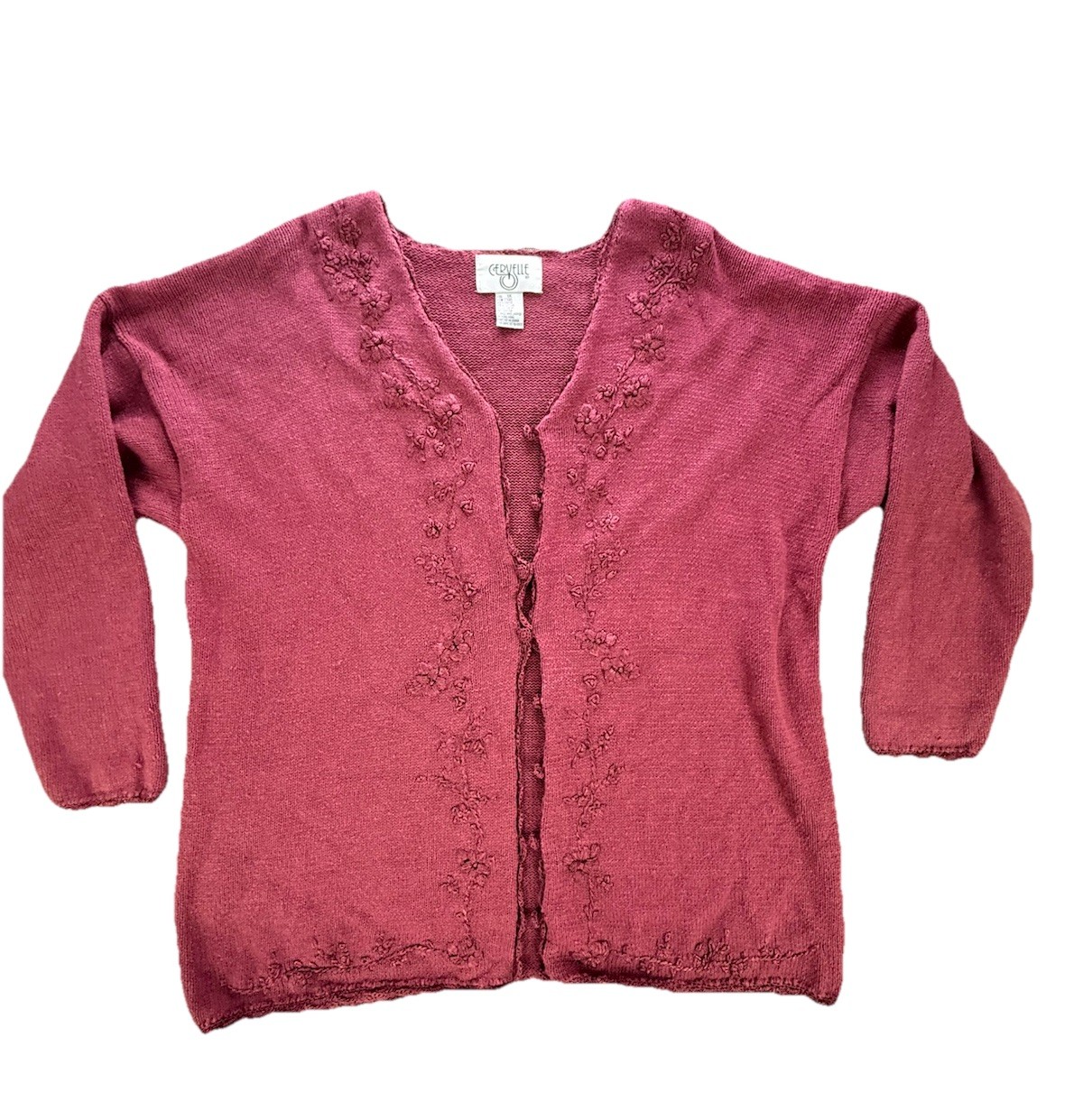 VTG 80s/90s Cervelle Knit Cardigan Sweater 1X Pink Embroidered Floral V-neck