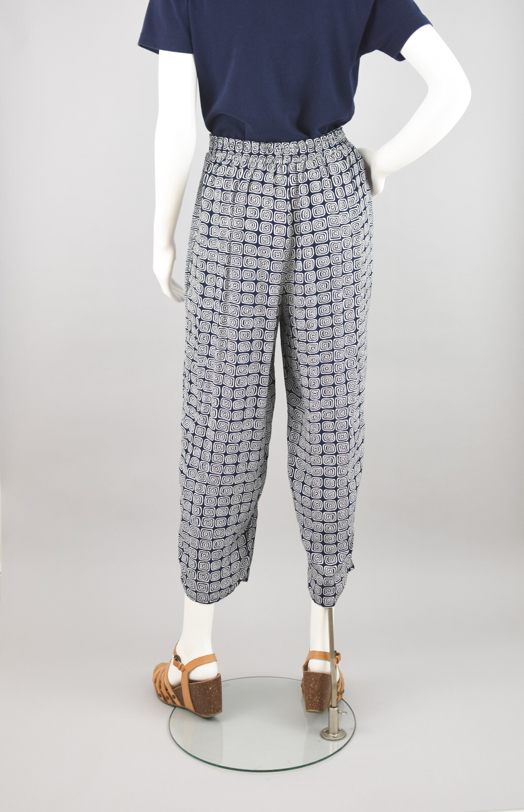 Vintage Navy Blue & White Elastic Waist Easy Pants, Women’s 28 – 33″ Waist