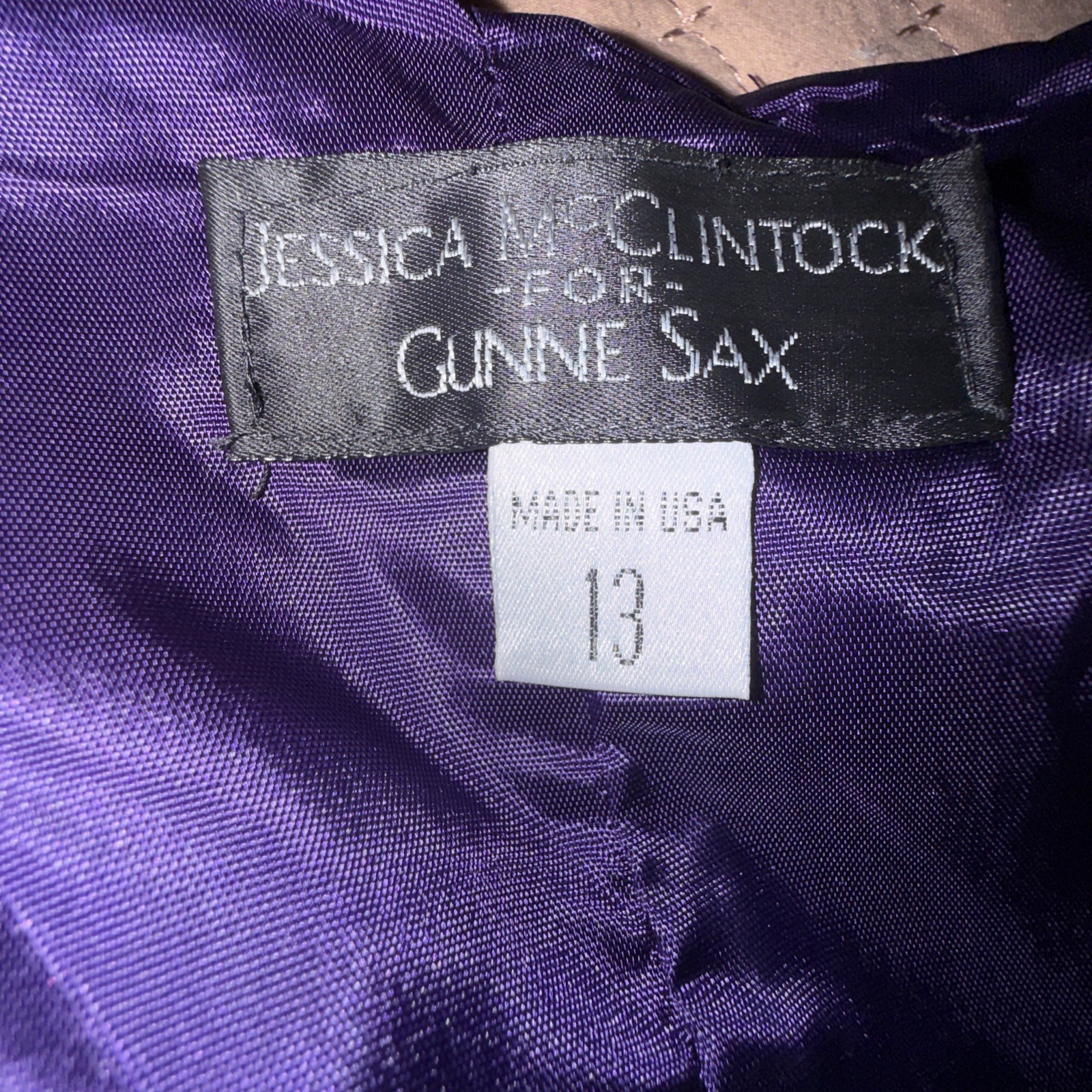 VTG Jessica McClintock Gunne Sax Iridescent Purple Satin Strapless Prom Dress 13