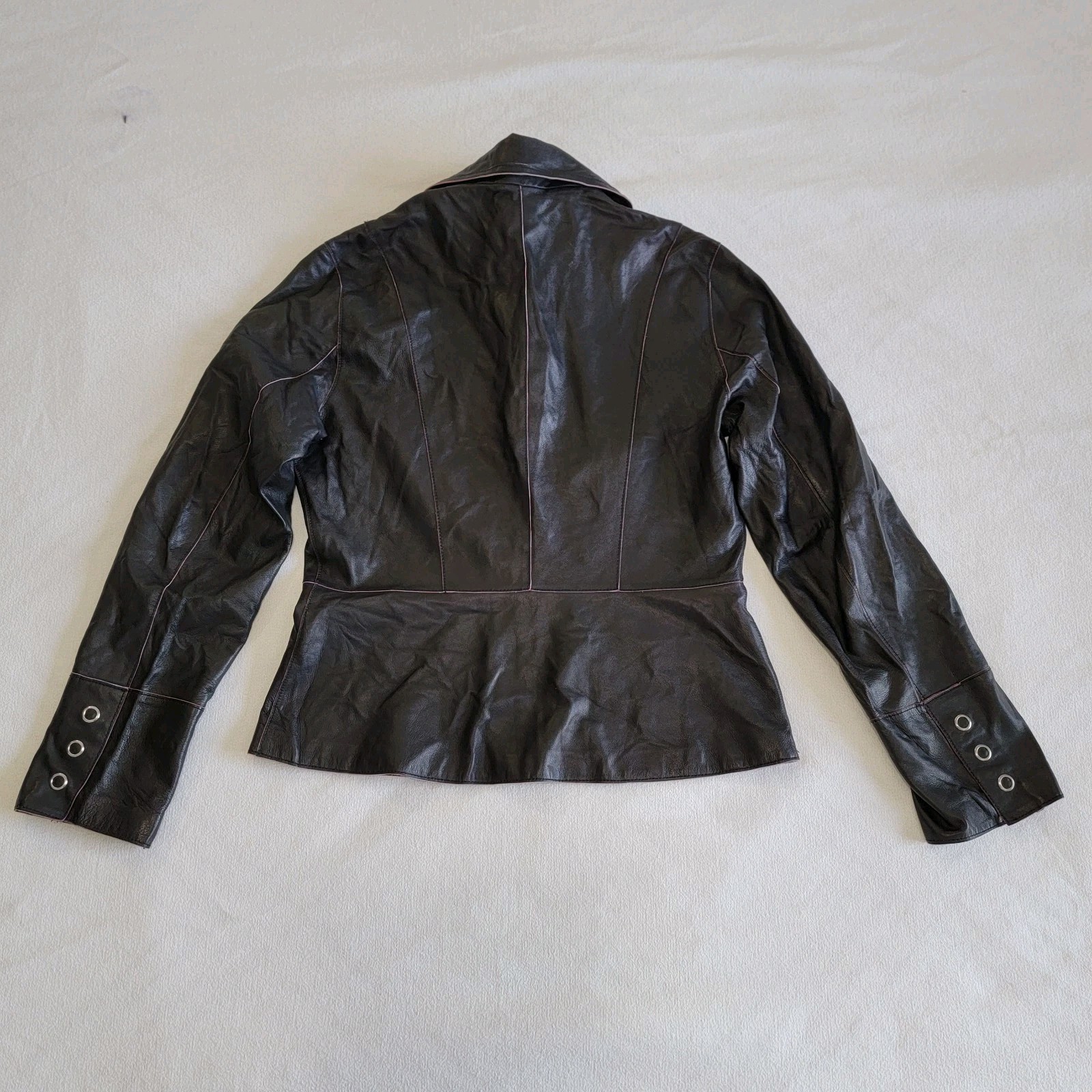 VTG 90s Jax Black Lambskin Leather Blazer Soft Tailored Short Jacket Womens S/M