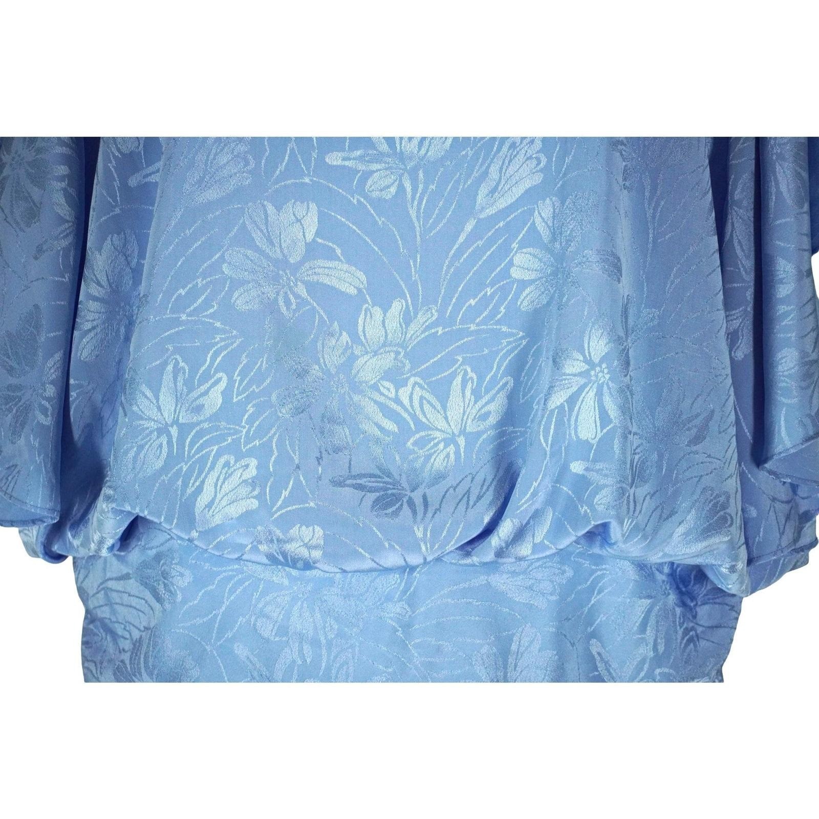 Charlee Allison Maxi Dress Women 24 Blue Vintage Floral Jacquard Drop Waist Cape