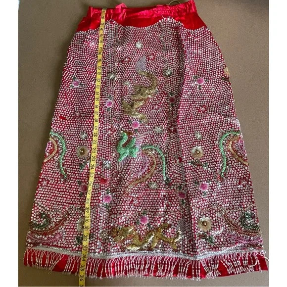 Vintage Custom Handmade Fully Beaded Sequined Traditional Chinese Wedding Dress