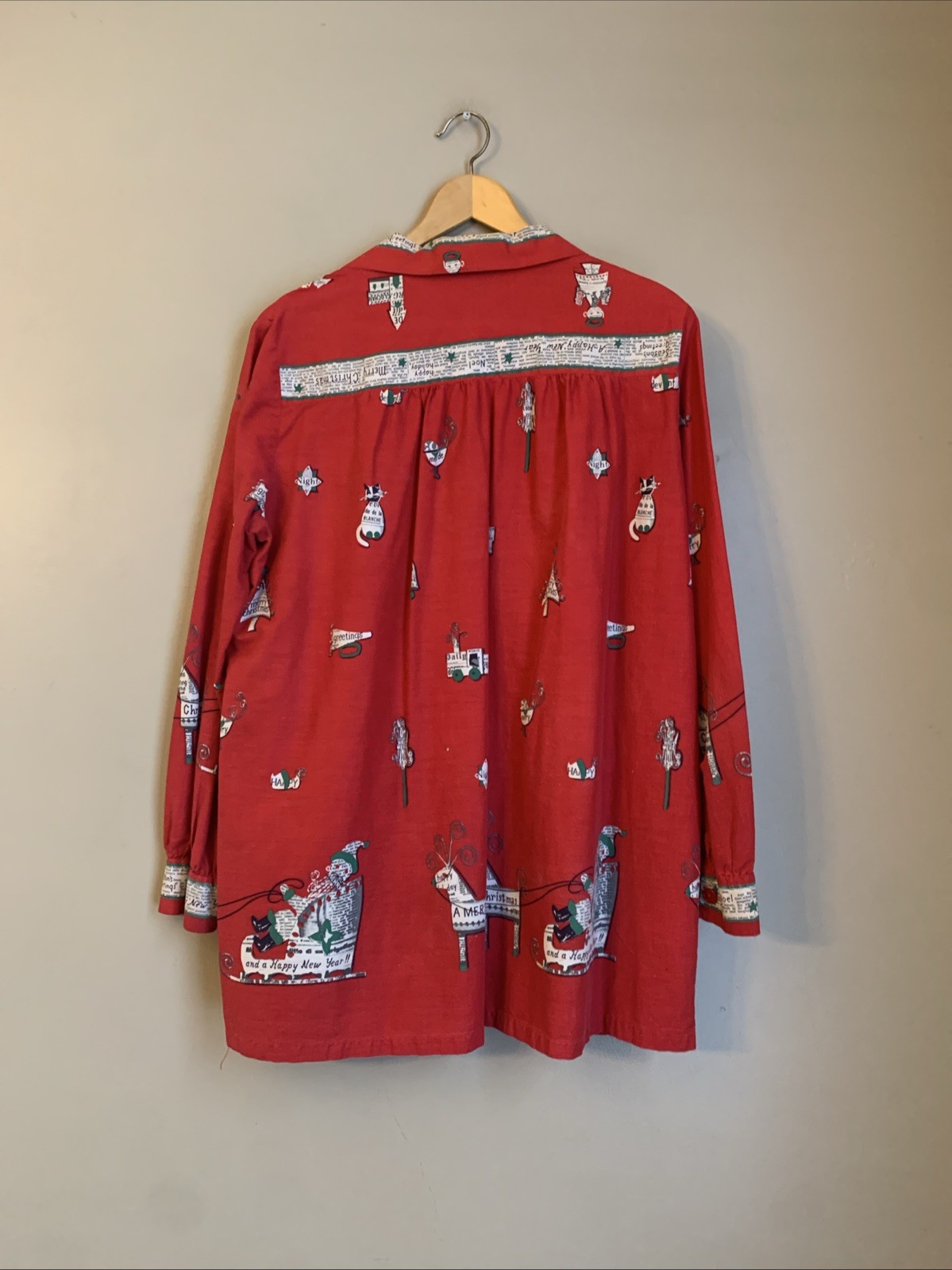 VTG 40’s 50’s 60s WayneMaid Novelty Print Faded Smock Christmas Holiday New Year