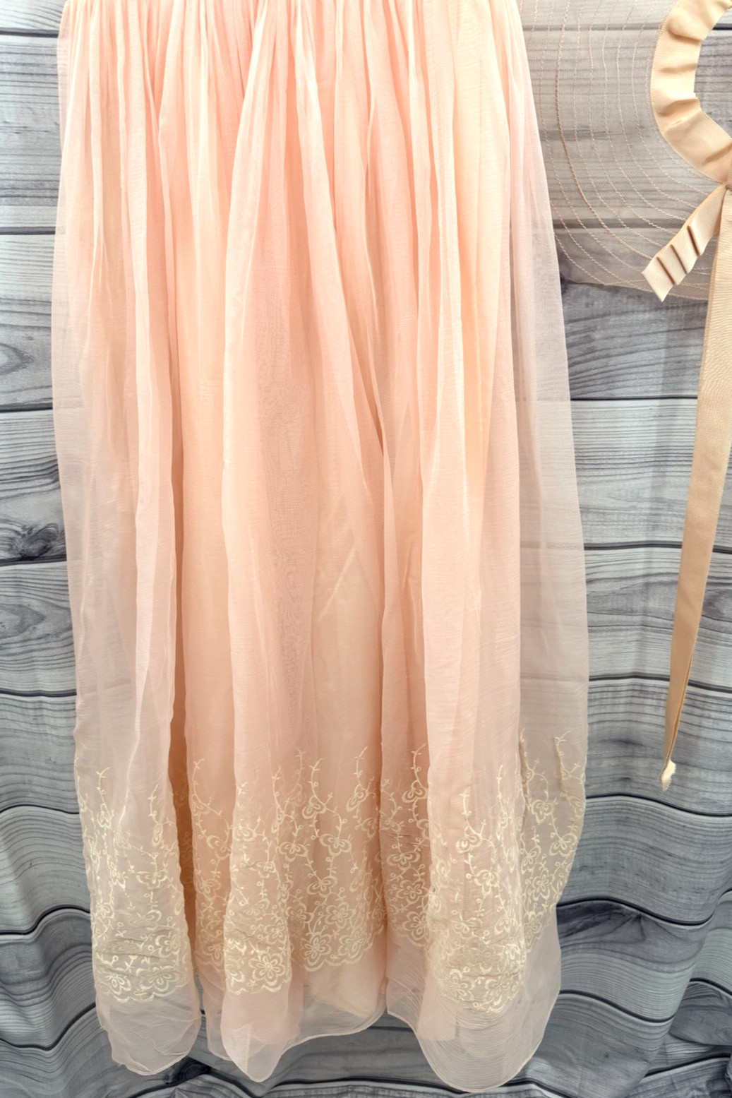 VINTAGE 1950’S CORRINE ORIGINAL PINK FLOOR LENGTH GOWN OPEN CROWN HAT & GLOVES