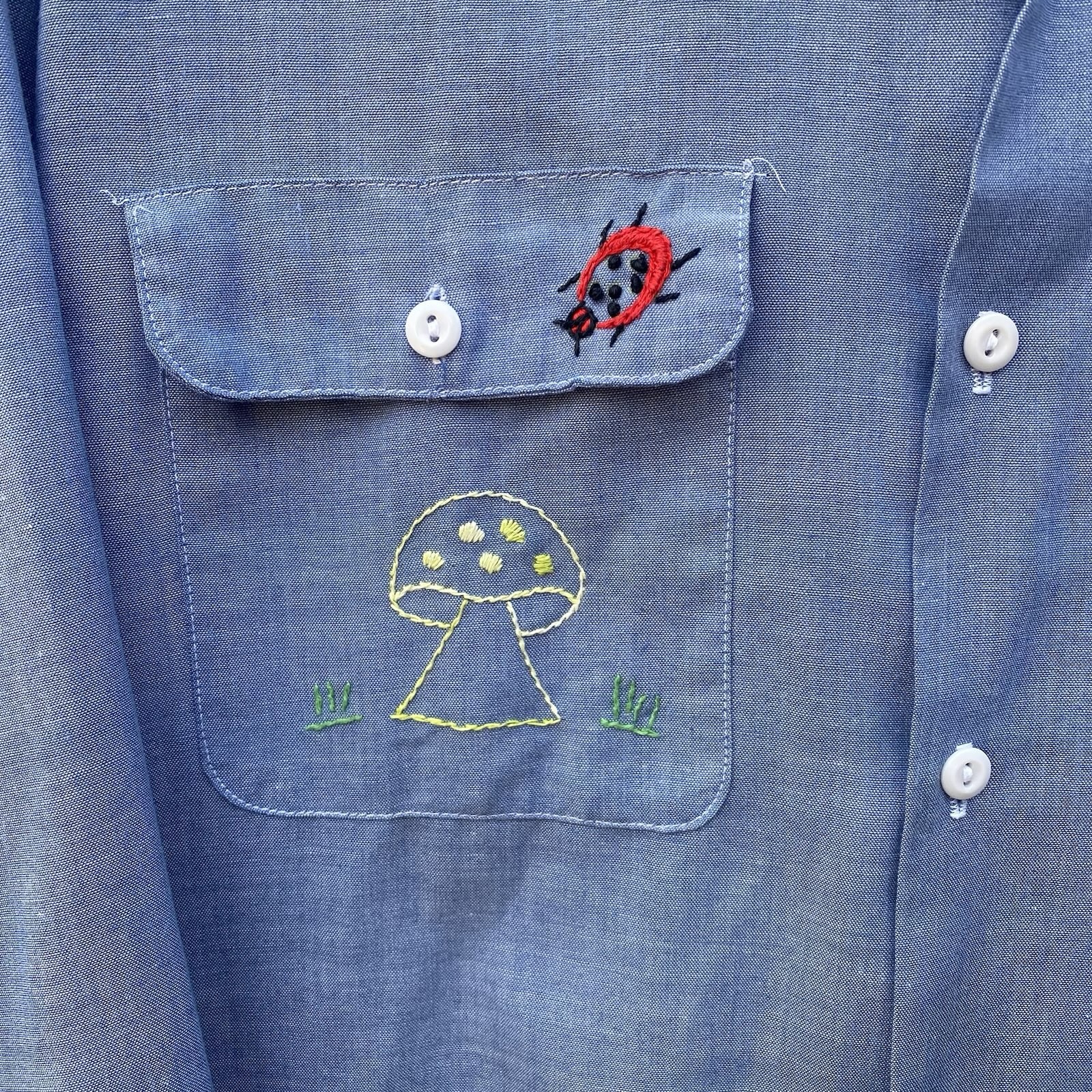 VTG JC Penney Big Mac Shirt Womens Embroidered Mushrooms Sunset Flowers Nature L