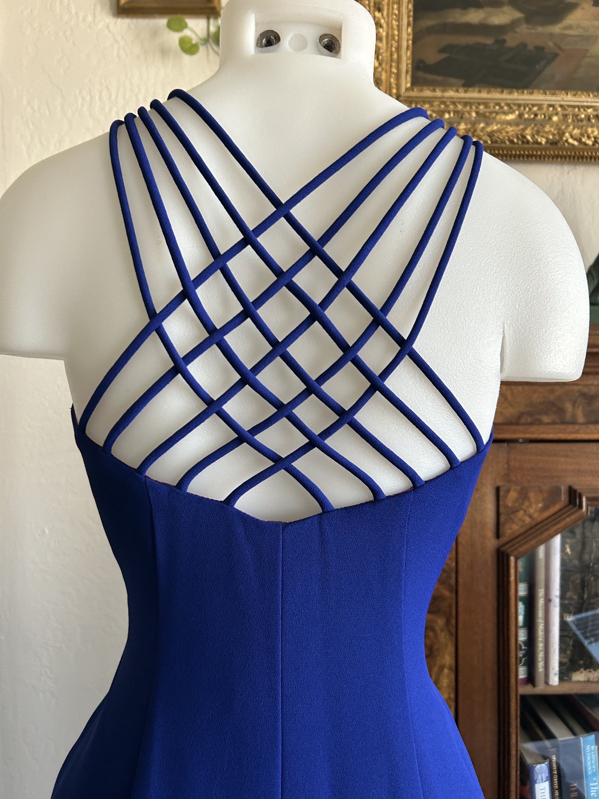 Vintage 1990s CDC Petite Blue Button Up Strappy Midi Wiggle Dress Sweetheart 6P