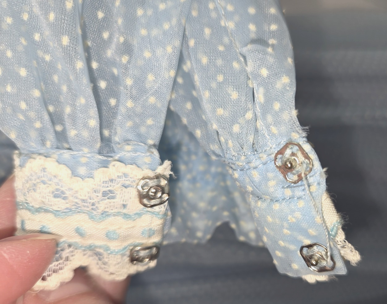 VTG Handmade Blue Flocked Dotted Swiss Dot Maxi Dress Prairie Cottagecore Small