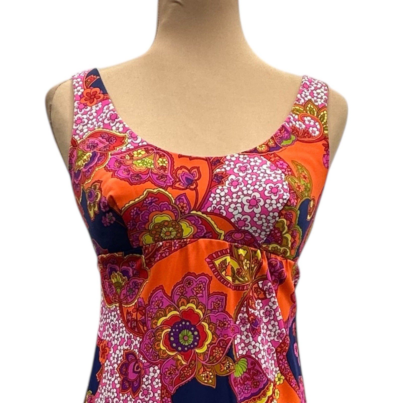 Vintage Catalina 60s Psychedelic Floral Empire Waist Maxi Dress US 4-6 Hong Kong