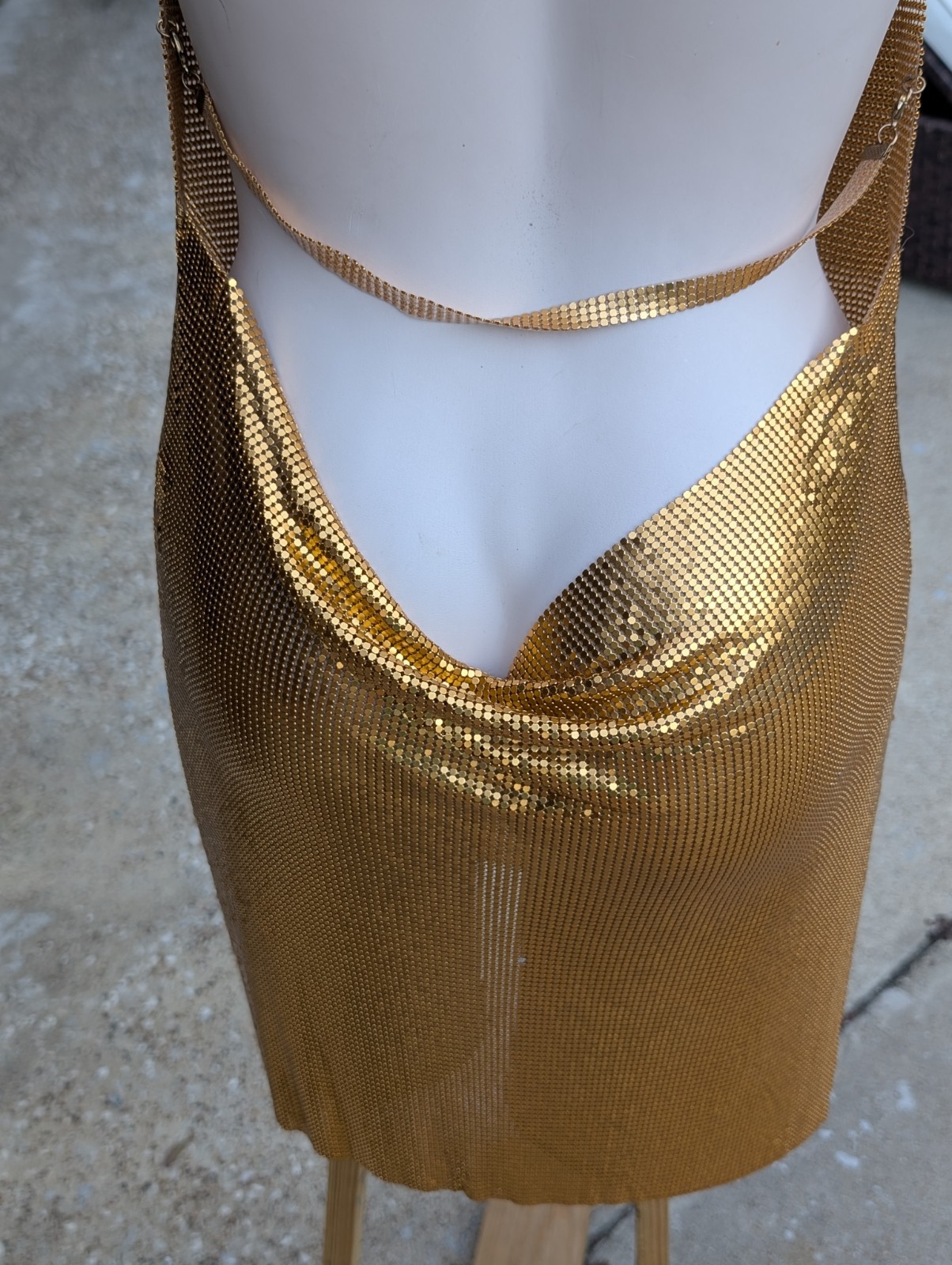 Authentic Vintage Studio 54 Dress Liquid Gold Seamless Mesh Chainmail Metal