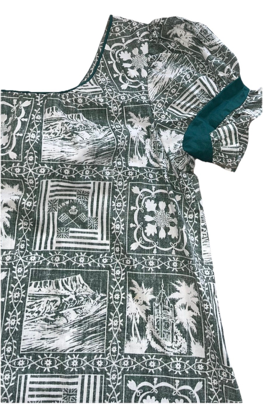 Vtg 1980s 90s REYN SPOONER Green Hawaiian Lahaina Sailor Print Mumu Muumuu-Sz XS
