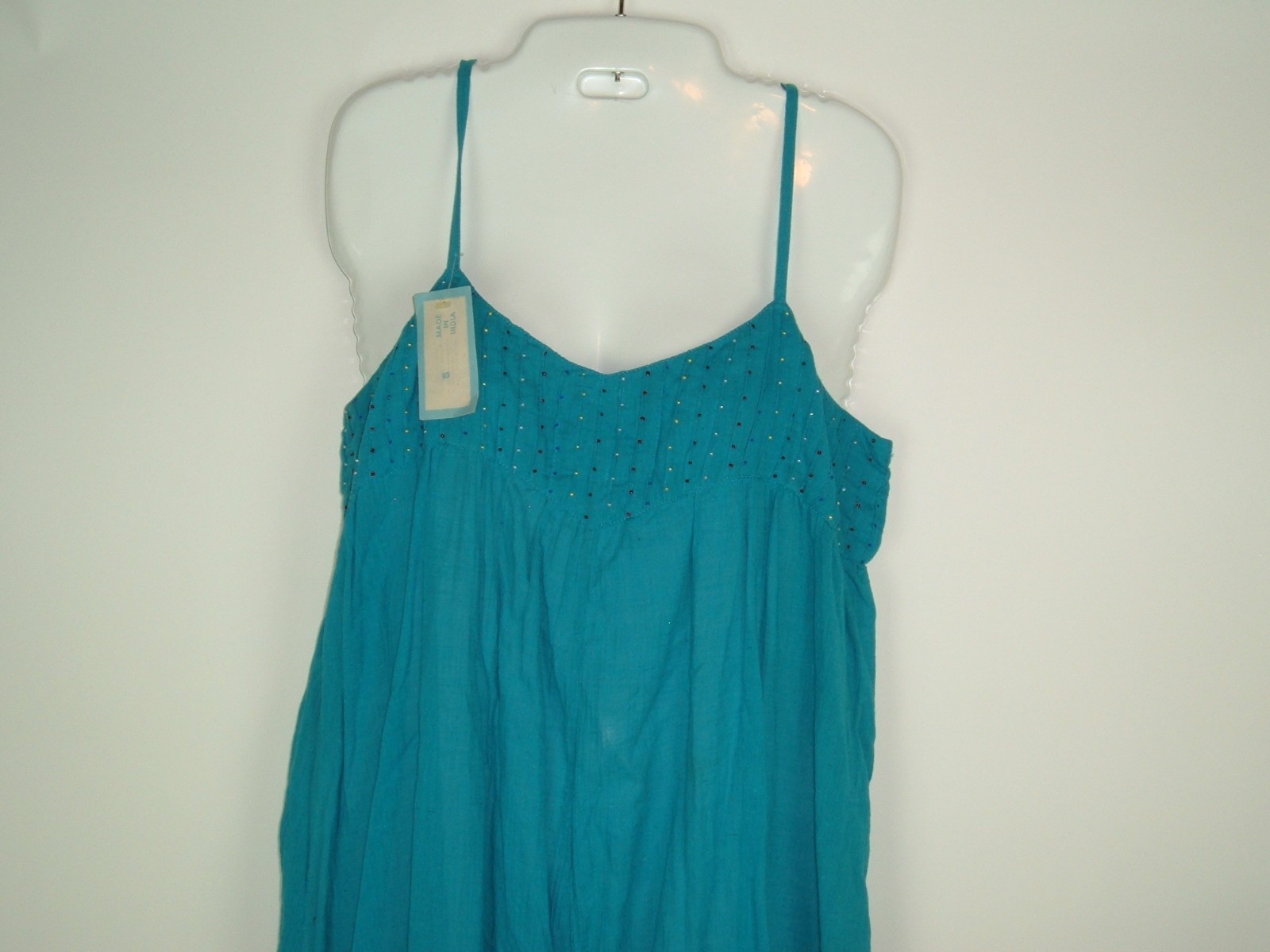 Vintage 70s Dress S Kumar Beaded India Boho Hippie Cotton Blue Small NeW NOS
