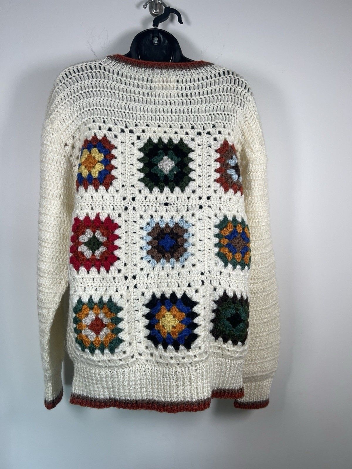 Granny Square 1960s Vintage Sweater Boho Hippie Crochet Knit Korean UNISEX M