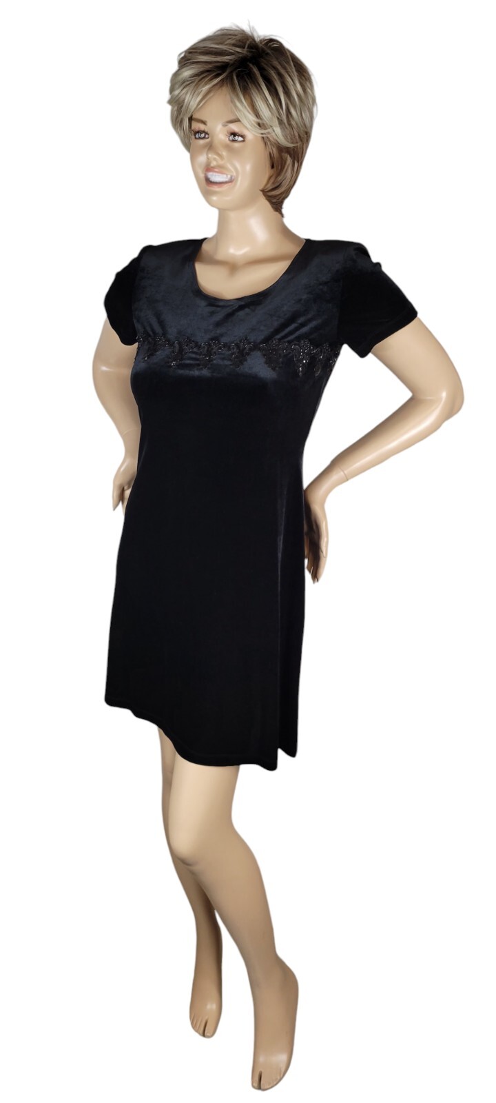 Vintage 90s John Roberts Black Velvet Velour Beaded Sequin Whimsigoth Dress 6