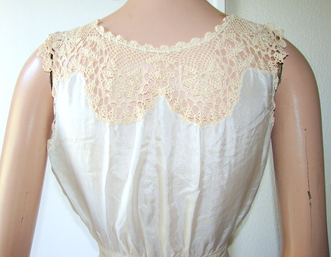 Edwardian Lingerie STEP-IN WHITE SILK & ECRU CROCHET size S c3-l