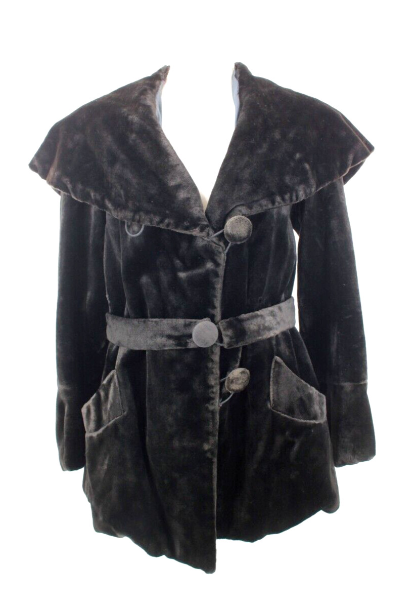 VTG Antique Women’s Early 1900s Black Velvet Jacket Sz S/M Large Collar Belted