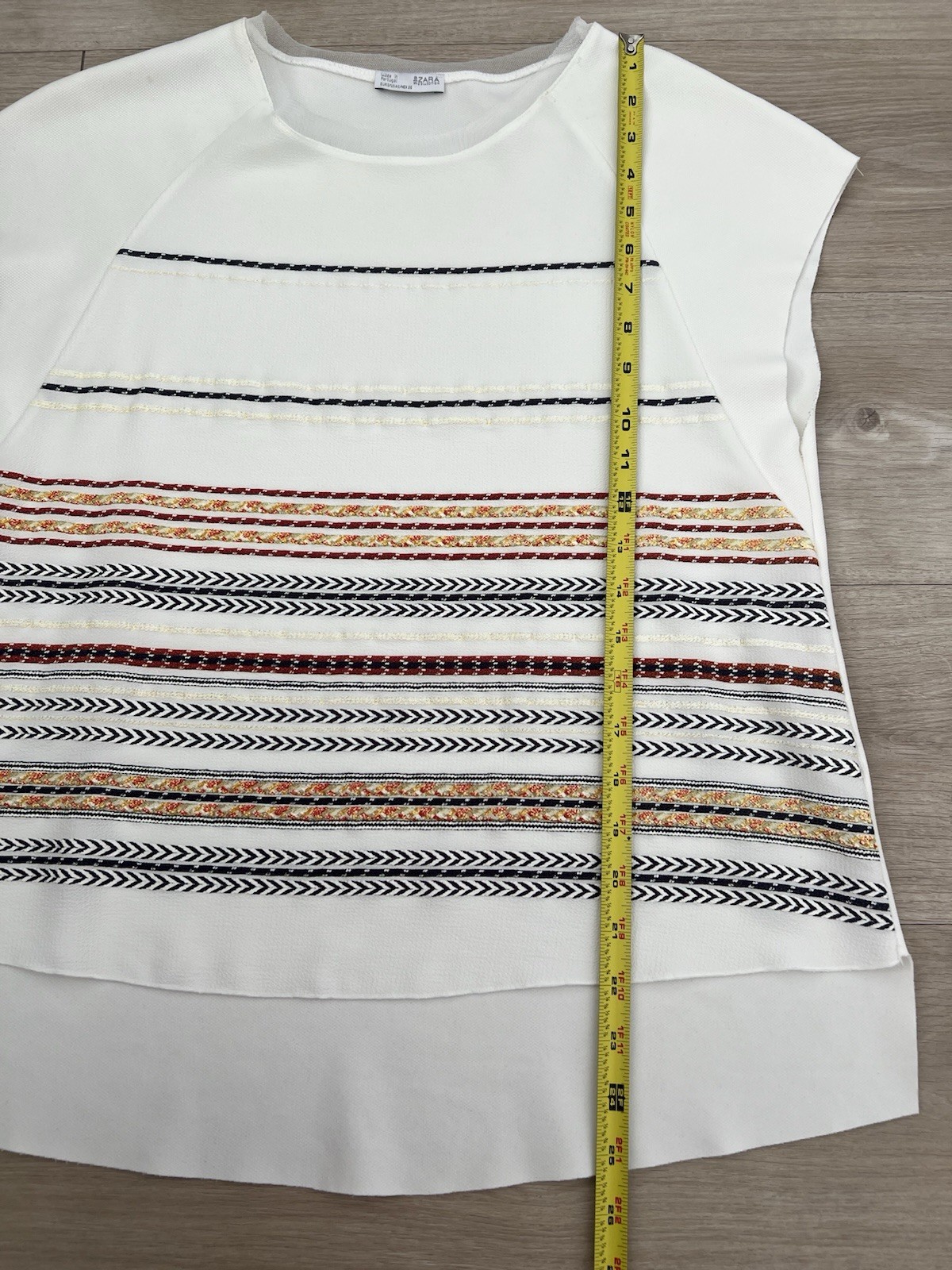 ZARA Women’s White Embroidered Boho Blouse Top Size S Cotton Short Sleeve