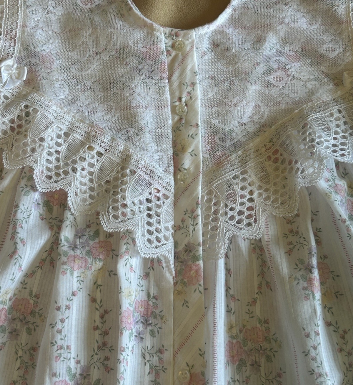 Vintage Brandywine Cottagecore Nap Dress Lace Yoke Cotton Nightgown Prairie USA