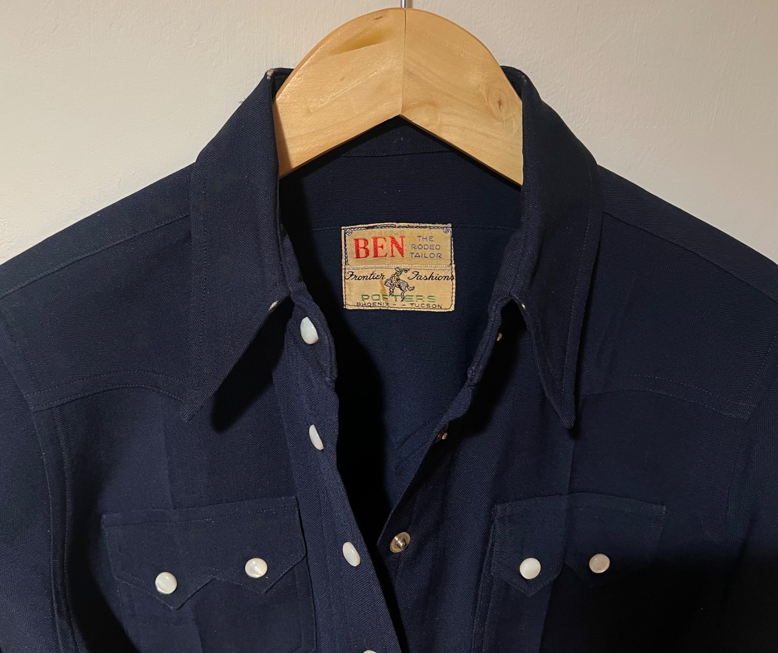Rodeo Ben Shirt Blouse Vintage 1950s Western Cowgirl Cowboy Snaps XS Navy Blue