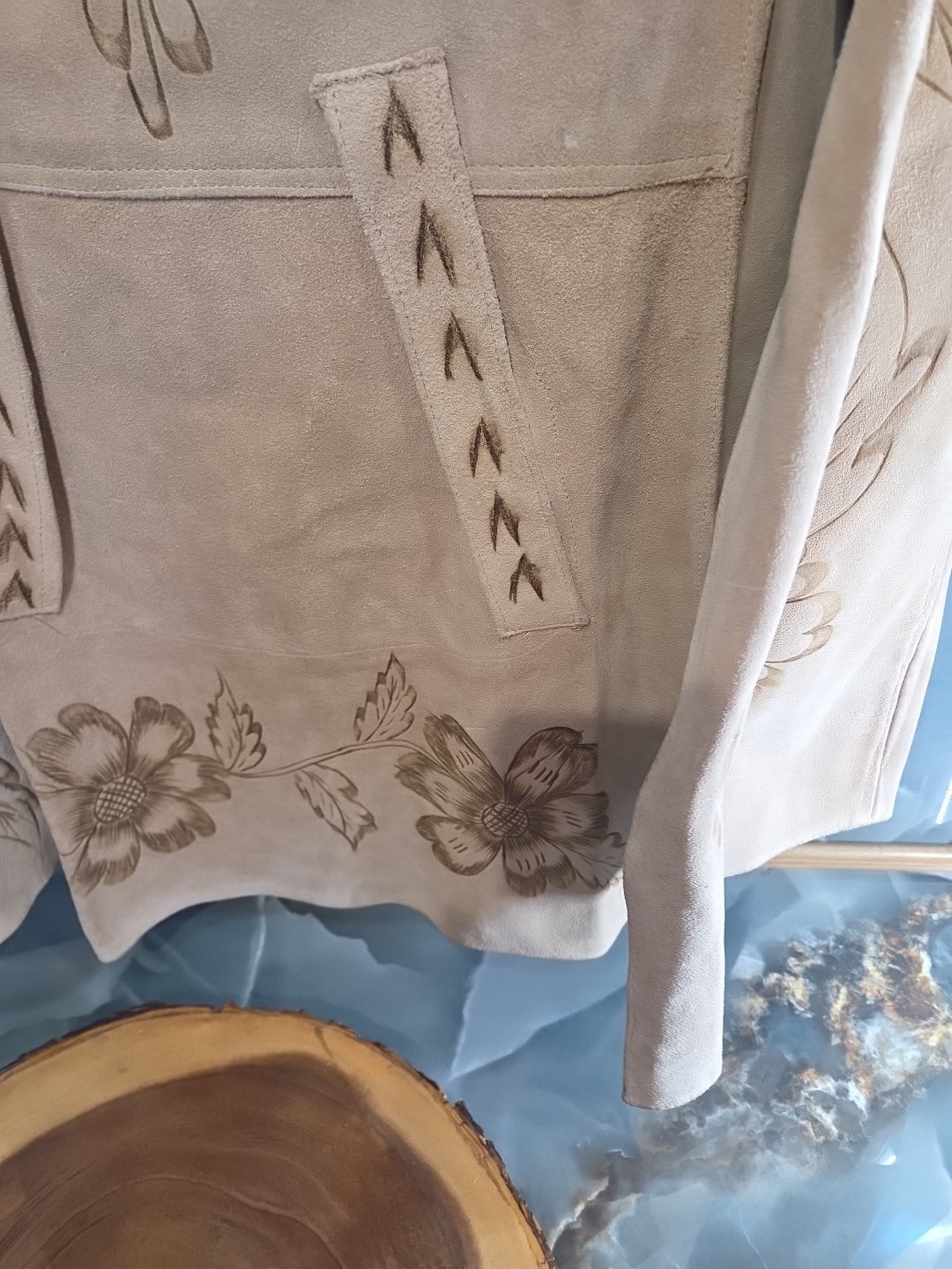 Vintage 1960’s-70s Suede Leather Floral Hand Tooled Cape Poncho Hippie