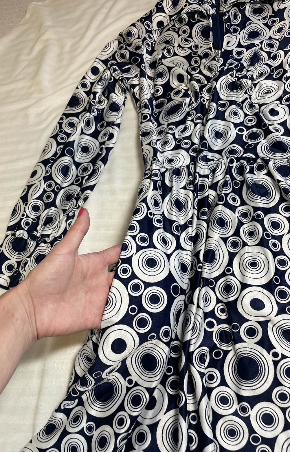 Vintage Women’s Robert David Morton Blue White Polka Dot Mod Midi Dress – Small