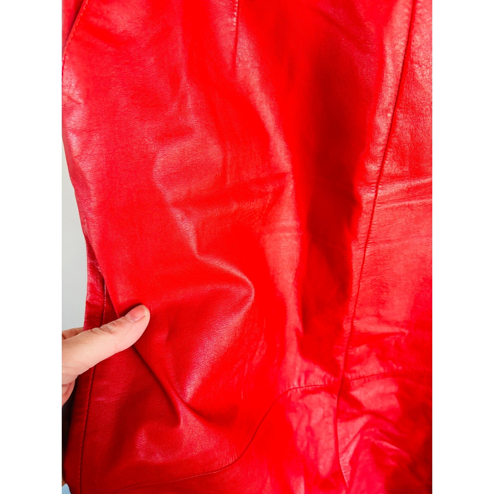 Pia Rucci Leather Pencil Skirt Womens 10 Red Vintage High Waisted Midi 80s 90s