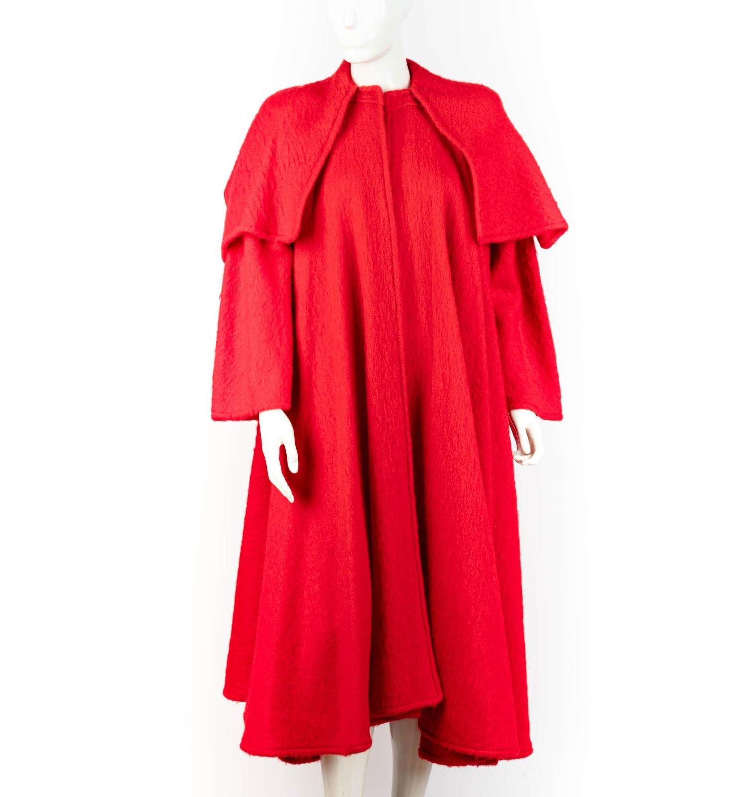 Valentino Boutique Vintage 1980s Wool Boucle Swing Cape Coat Capelet Red