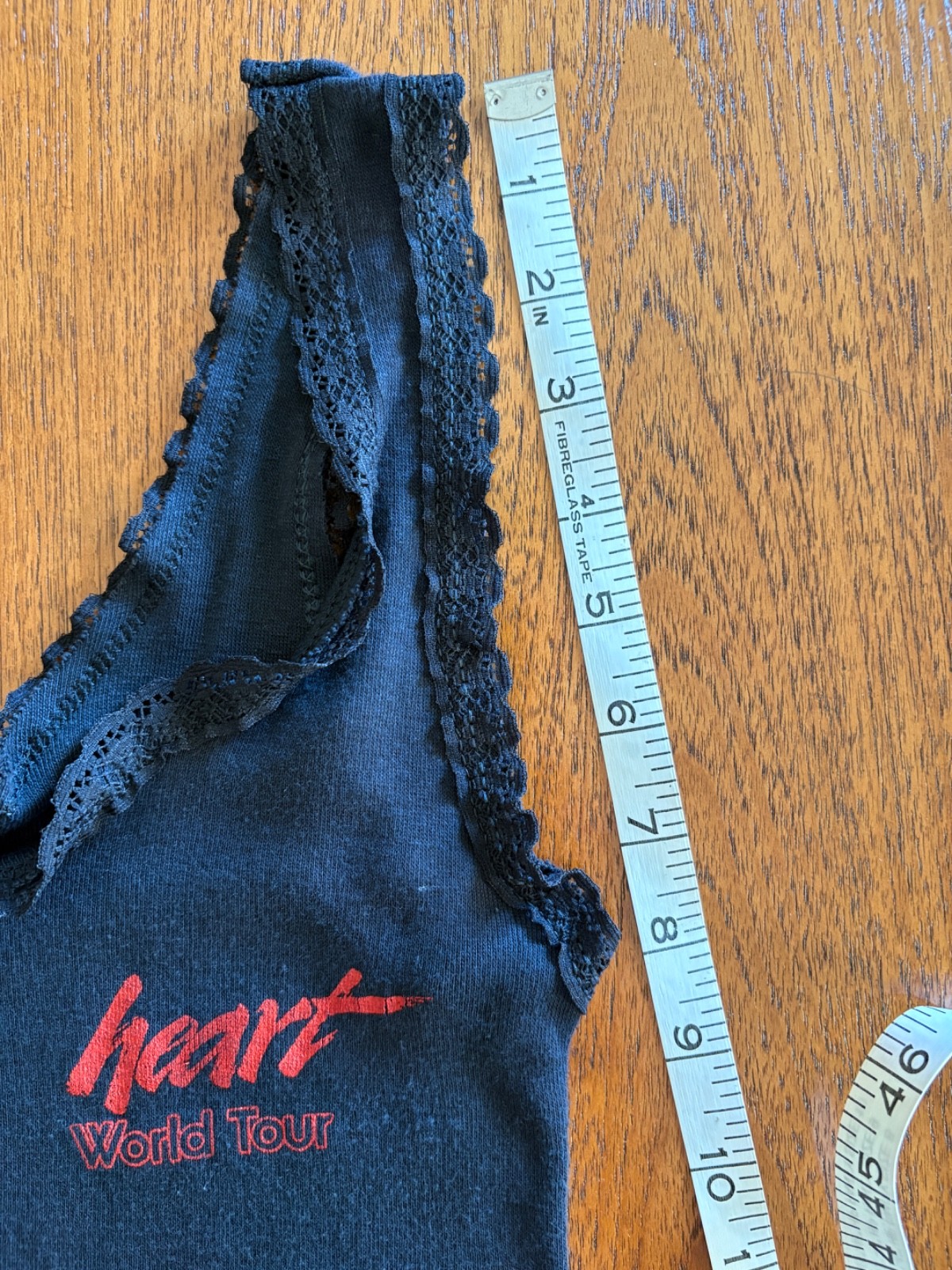 Vintage 80s Heart the Band World Tour Lace Trim Black Tank top M/L Stretchy