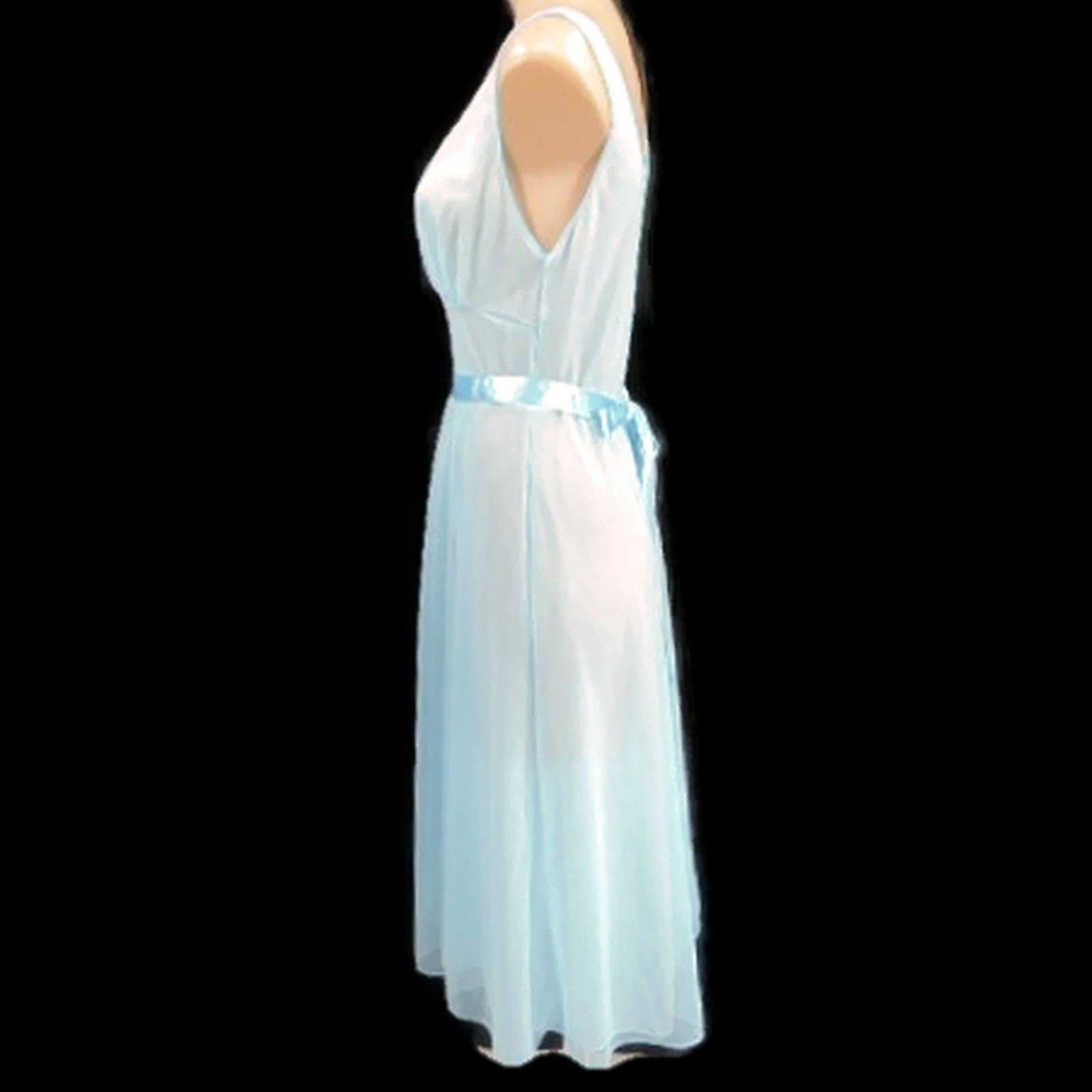 Vanity Fair Vintage 50s Blue Nightgown Size 32 Ribbon Trim Double Nylon Lace