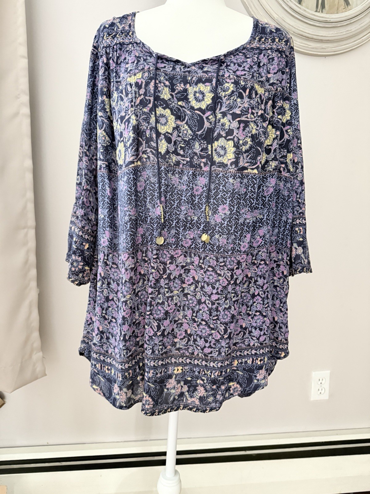 Billabong Women’s Vintage Y2K Boho Floral Whimsical Gypsy Tunic Surfer Dress M