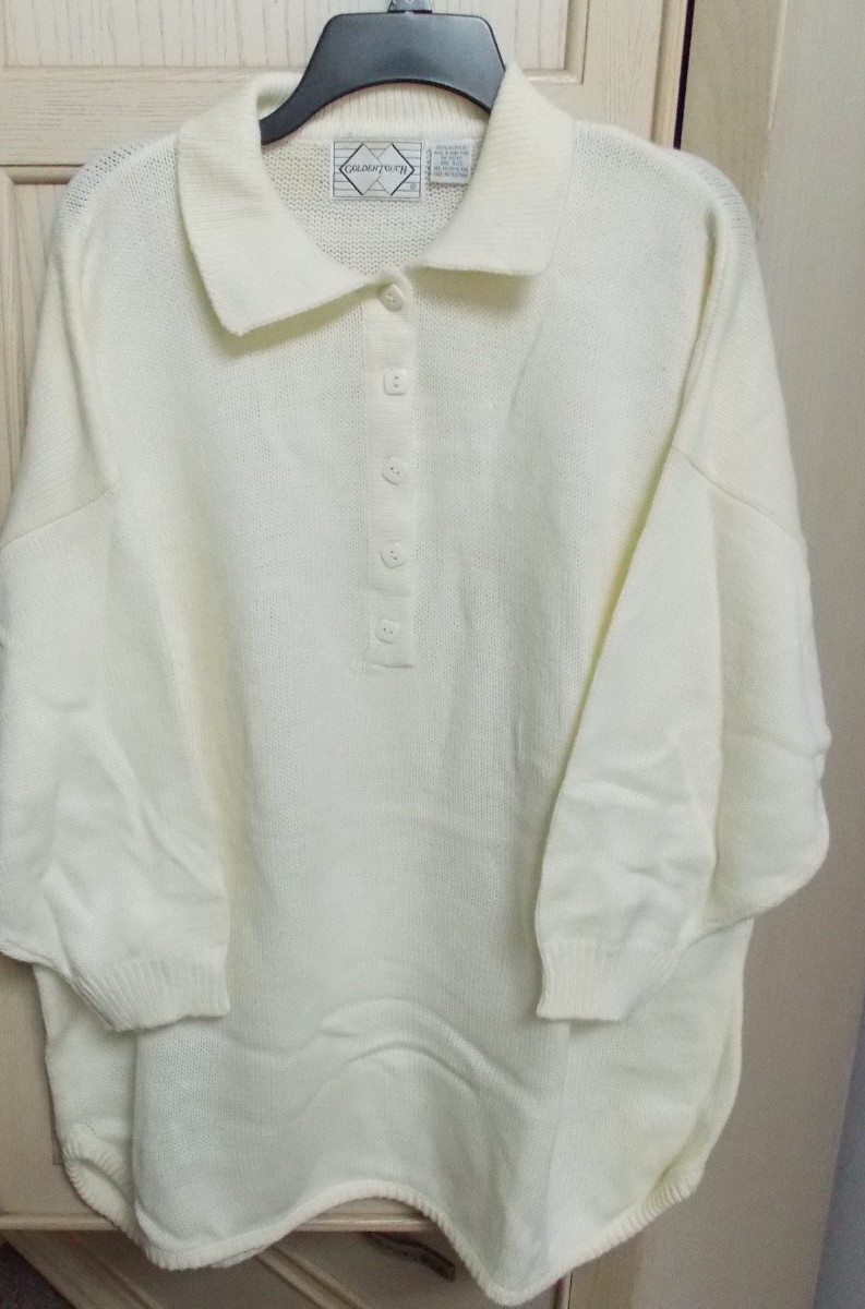 Women’s Vintage Golden Touch 18W OSFA Ivory Sweater Long Tunic Length XXL