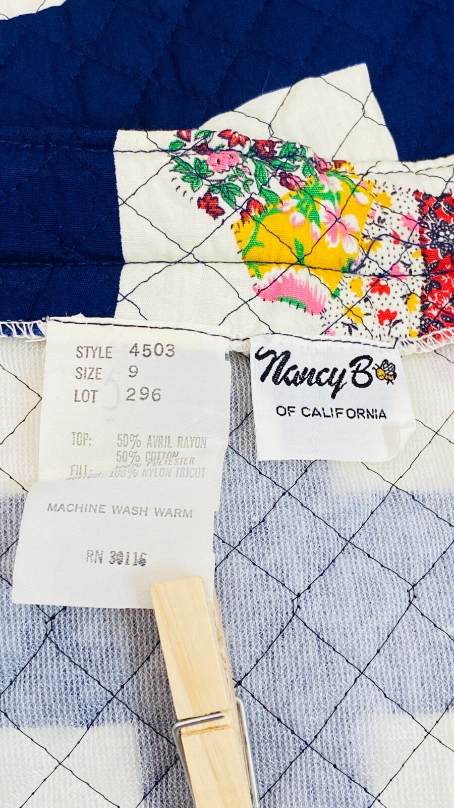 Vintage 1970s quilted maxi skirt, wedding ring quilt cotton rayon patchwork blue