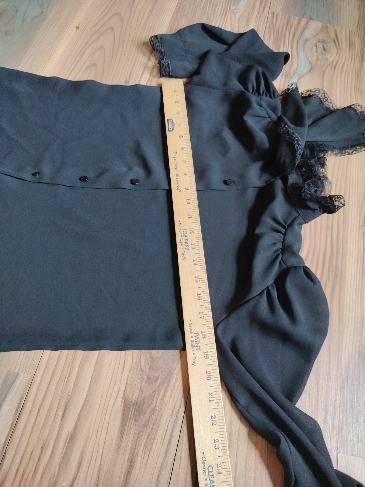 VTG Sauci Black Sheer Blouse High Neck Lace Trim Victorian Prairie Blouse Top M