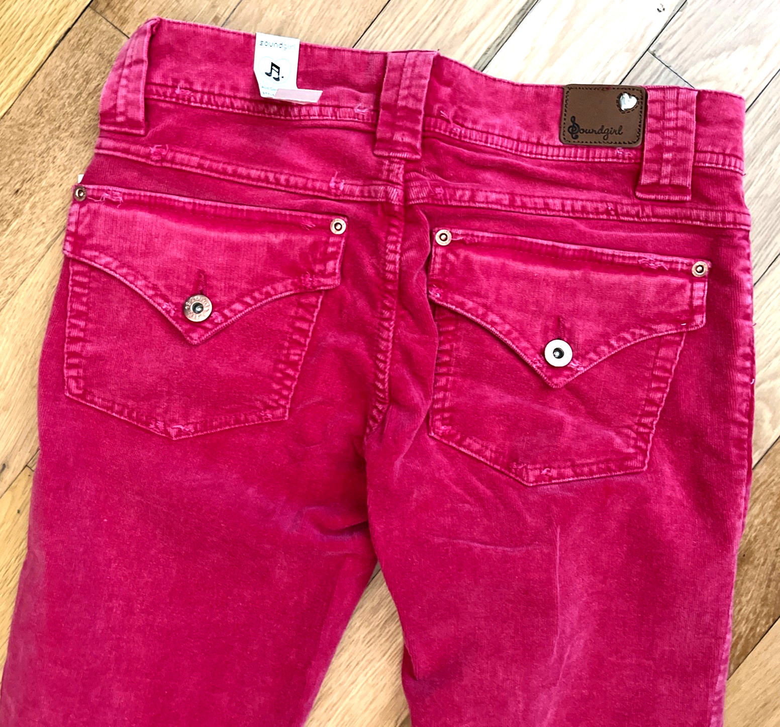 Vintage Soundgirl Pink Corduroy Skinny Leg Flared Pants Size 7 NWT Pockets Retro