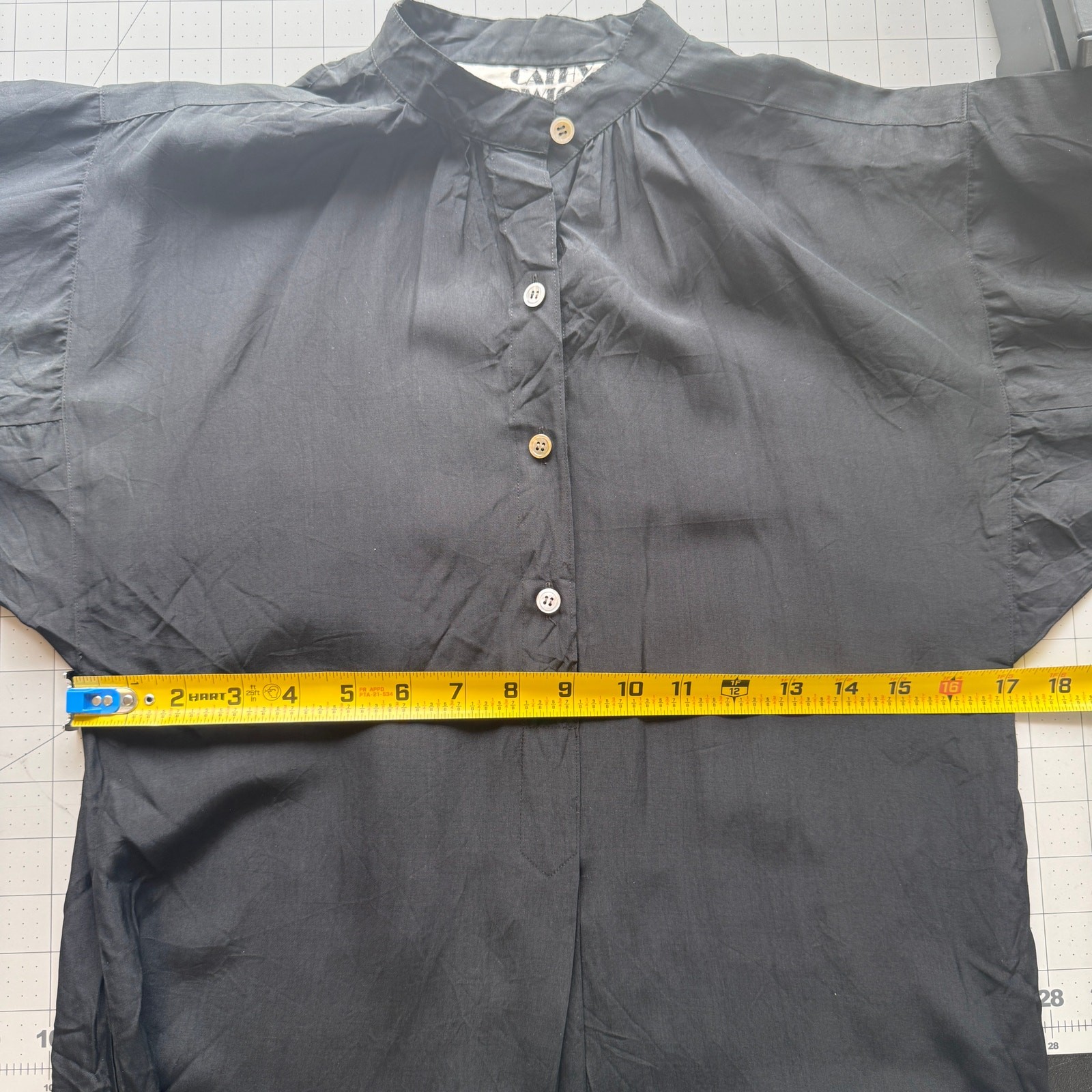 Vtg 80s Cathy Hardwick Black Silk Batwing Dress Dolman Sleeve Minimalist Pockets