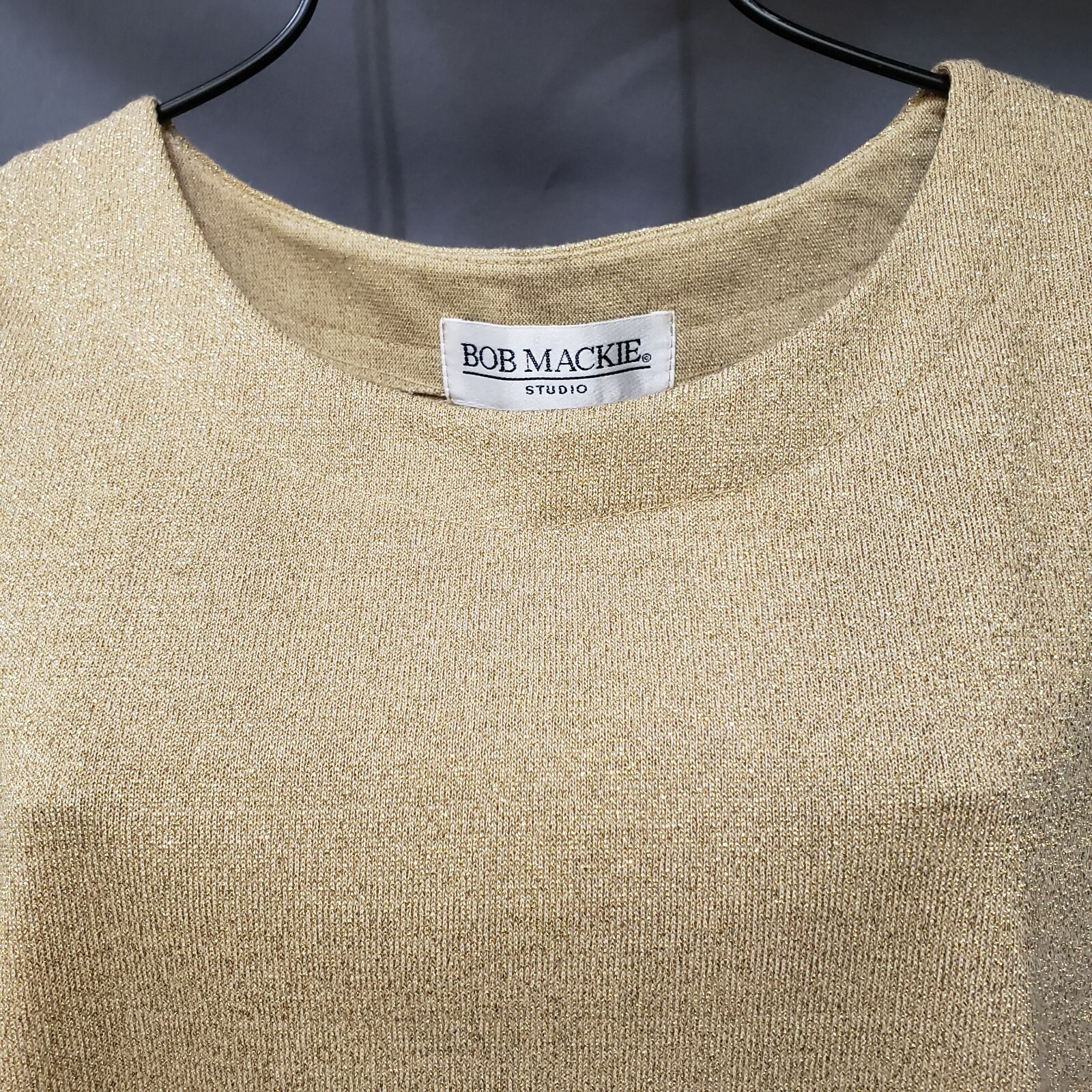 Bob Mackie Studio Top Womens 1X Gold Metallic Knit Tank Plus