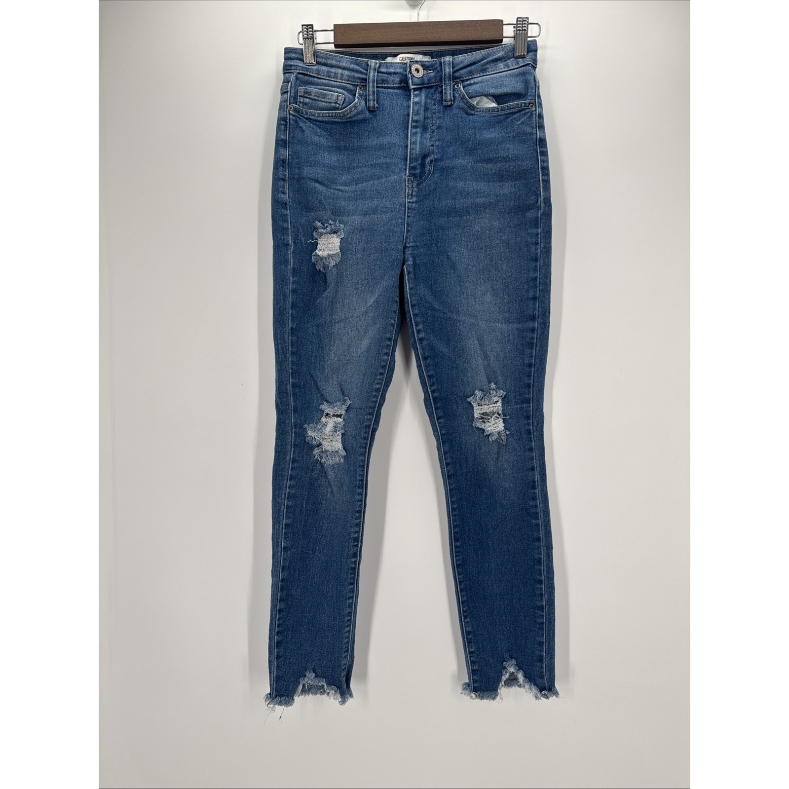 California Vintage Blue Jeans Womens Junior 7/28 Stretch Skinny Stonewash Zip