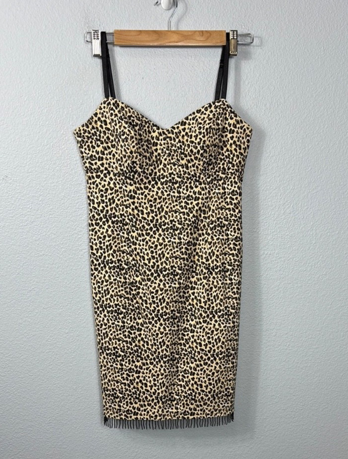 Vintage Bobbie Bee Leopard Print Bodycon Dress Size 6 Sexy Feminine USA Mini